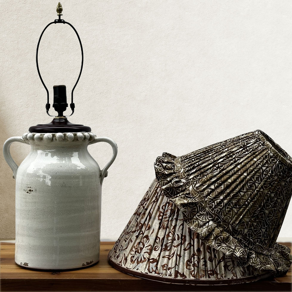 Thumbnail: White rustic pottery lamp with two shade options.