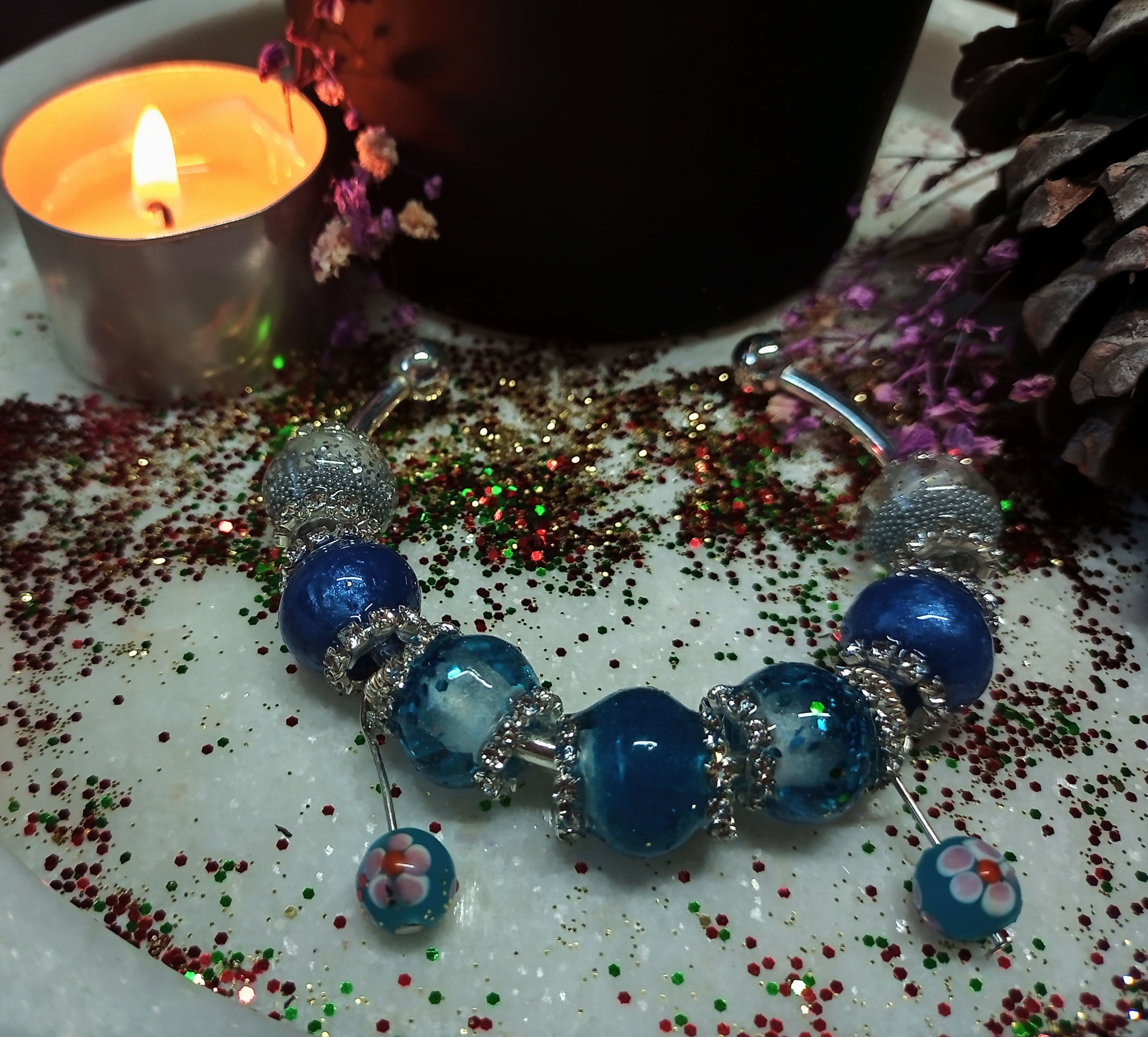 Hand Crafted beads on adjustable bangle