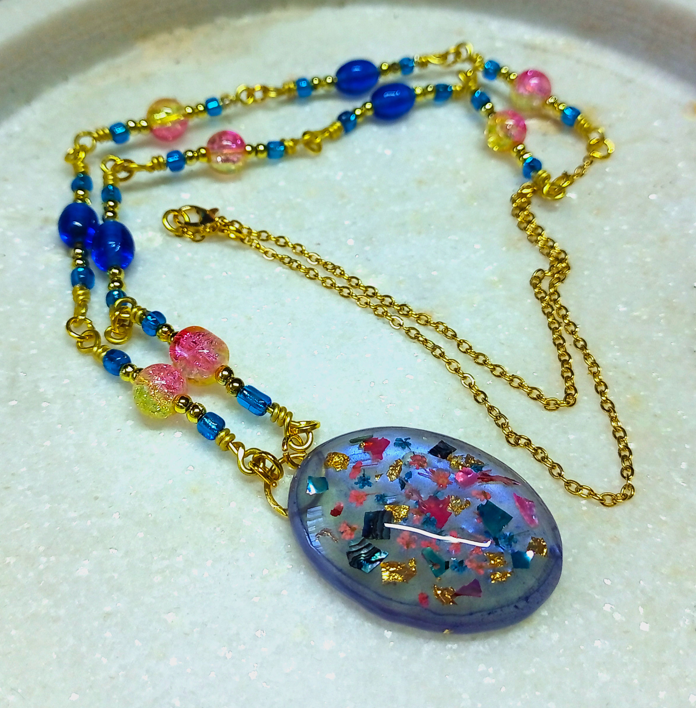 Hand Crafted gold plated wire & chain necklace