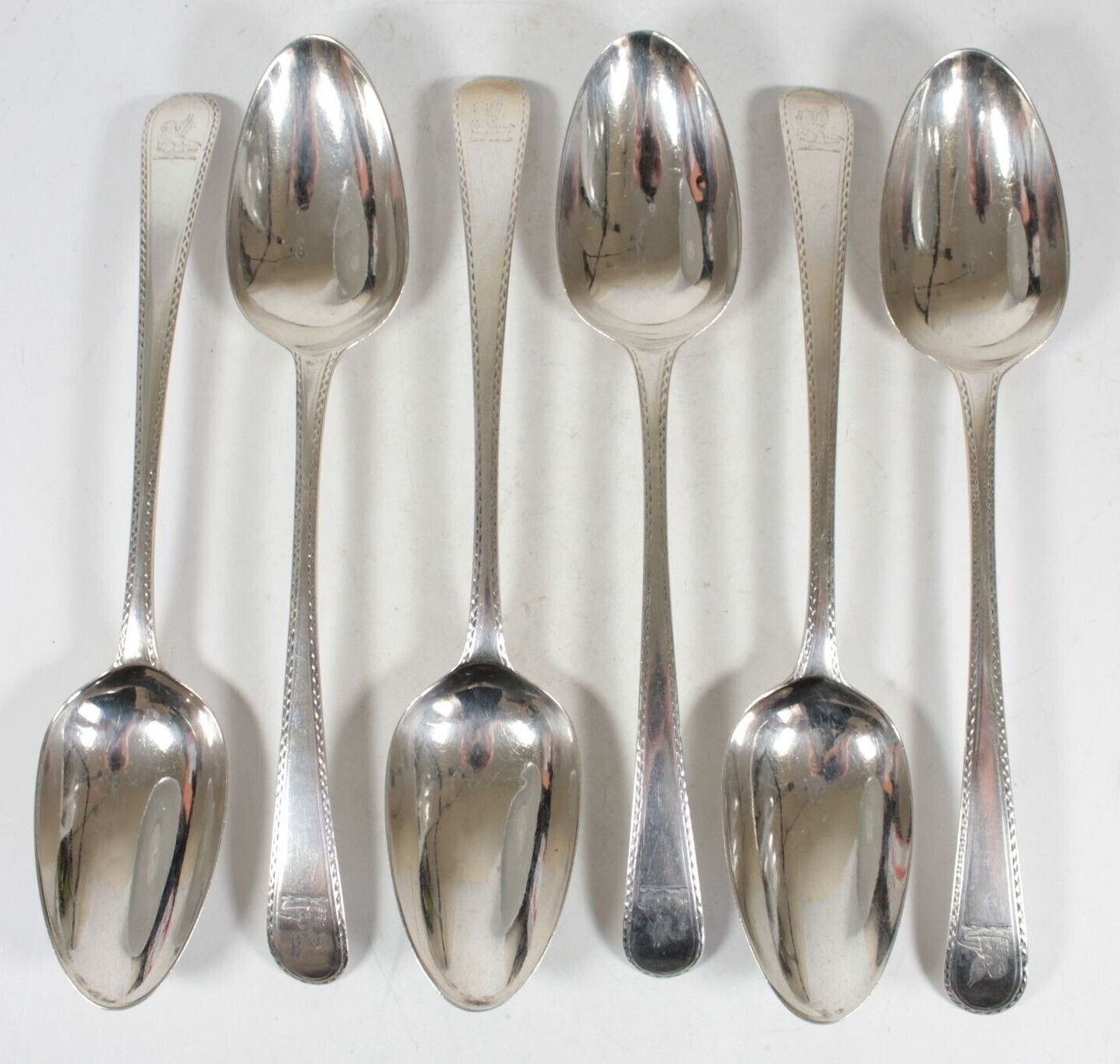 1777 Antique silver set of 6 tablespoons Thomas Chawner sterling 368 grams