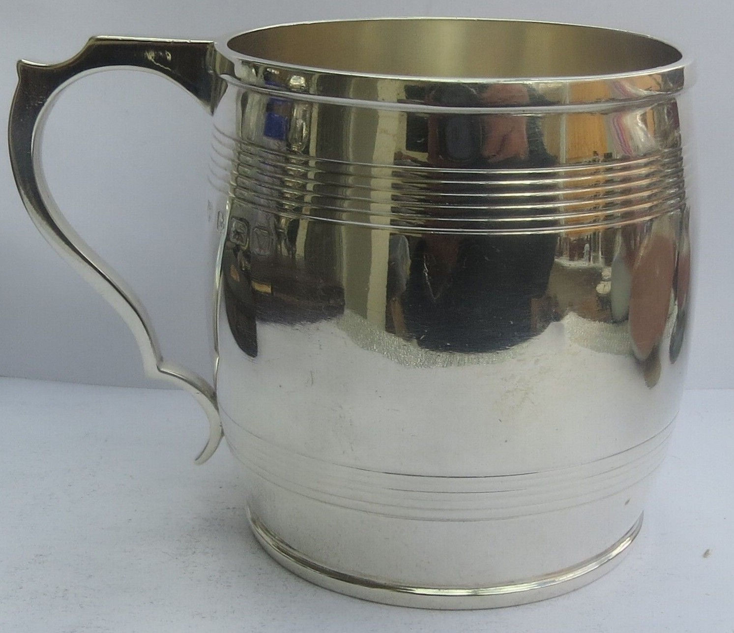 1920SUPERB VINTAGE ENGLISH SILVER CHRISTENING BARREL TANKARD/ BLANCKENSEE & SON