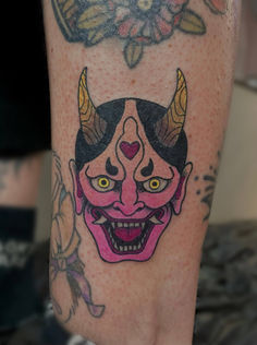 Tattoo color couleur Japanese mask masque japonais ont