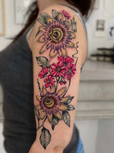 Tattoo color couleur fullarm floral fleurs bras complet