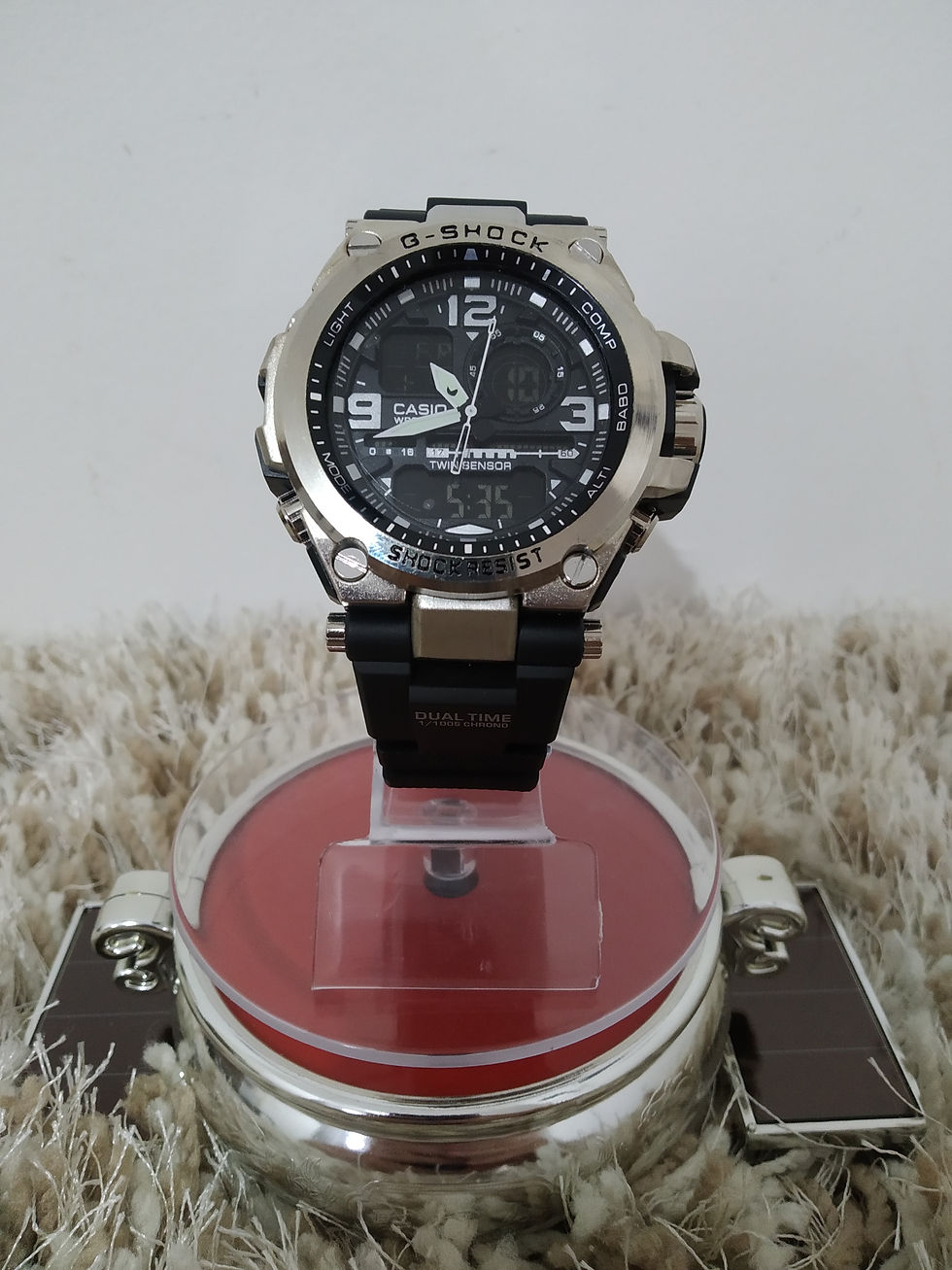 Miniatura: G-Shock WR 20Bar Prata  Pulseira Preta + Brinde Caixa Expositora