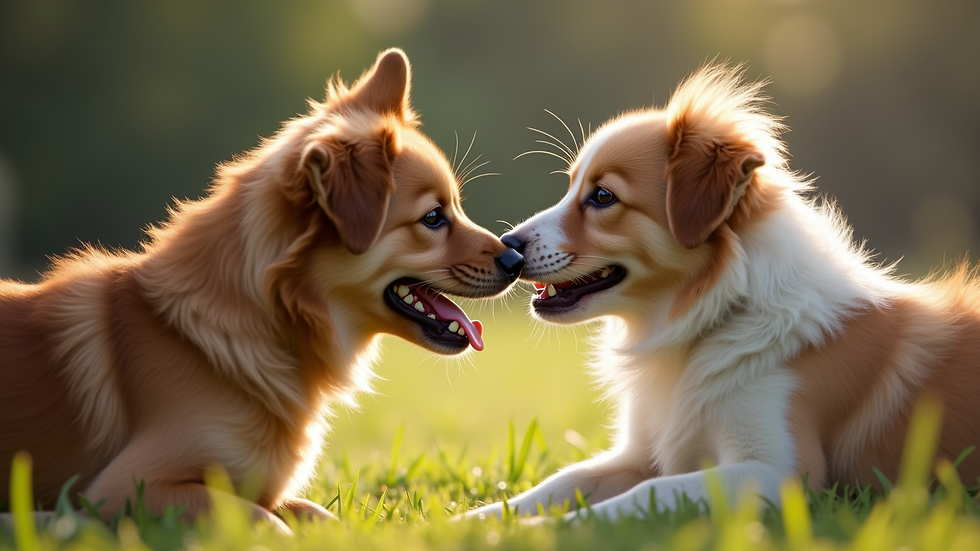 Close-up view of dogs playing together during a socialization session