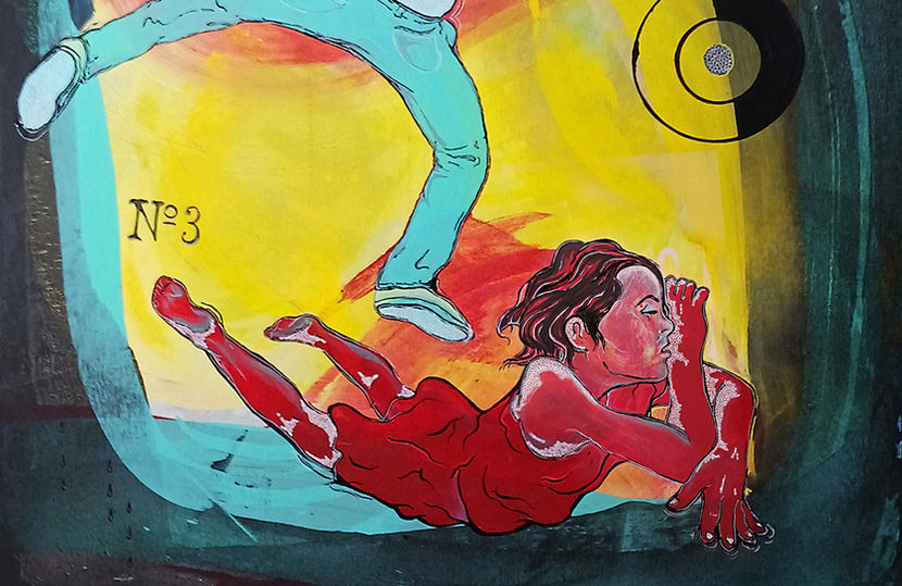 two people moving in a abstract landscape