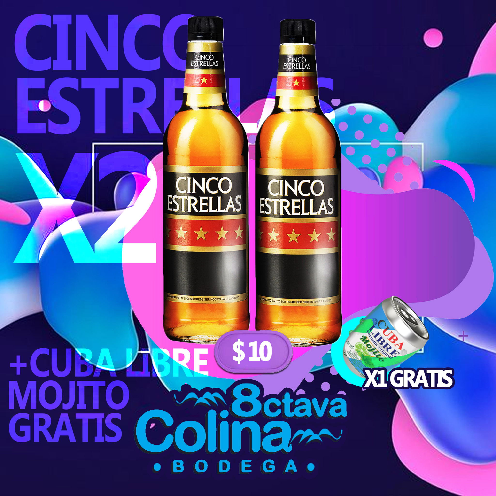Ron Cinco Estrellas 2 LITROS x 10$ + 1 Mojito GRATIS