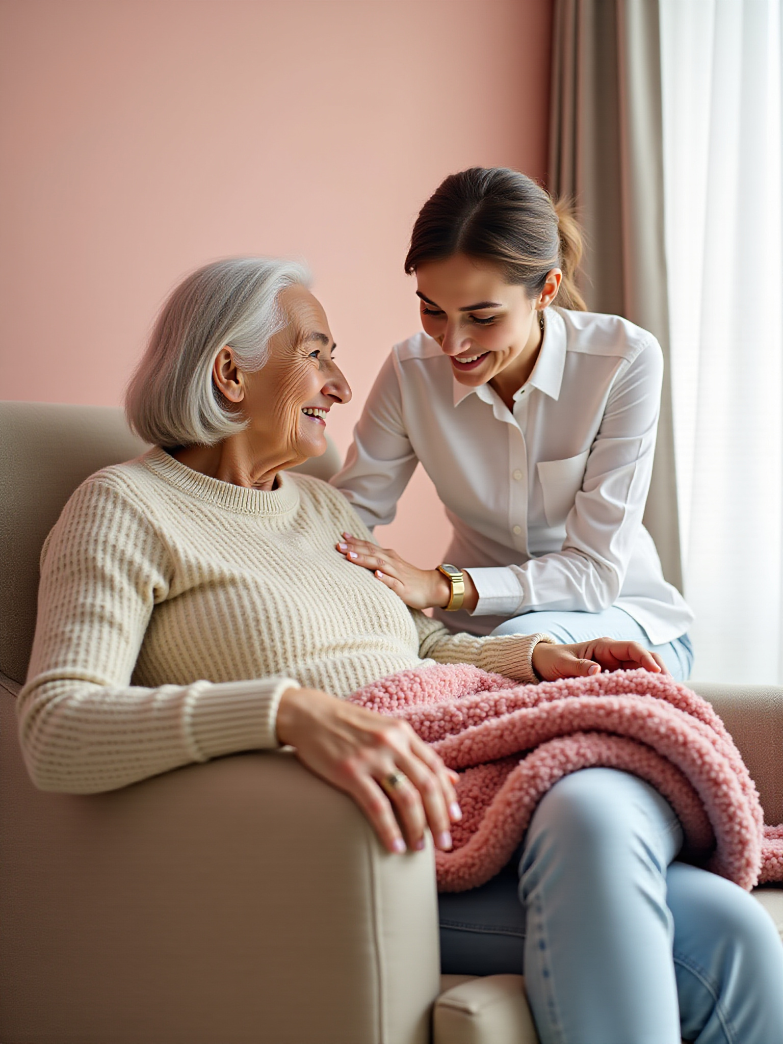 Caregiver helping senior.