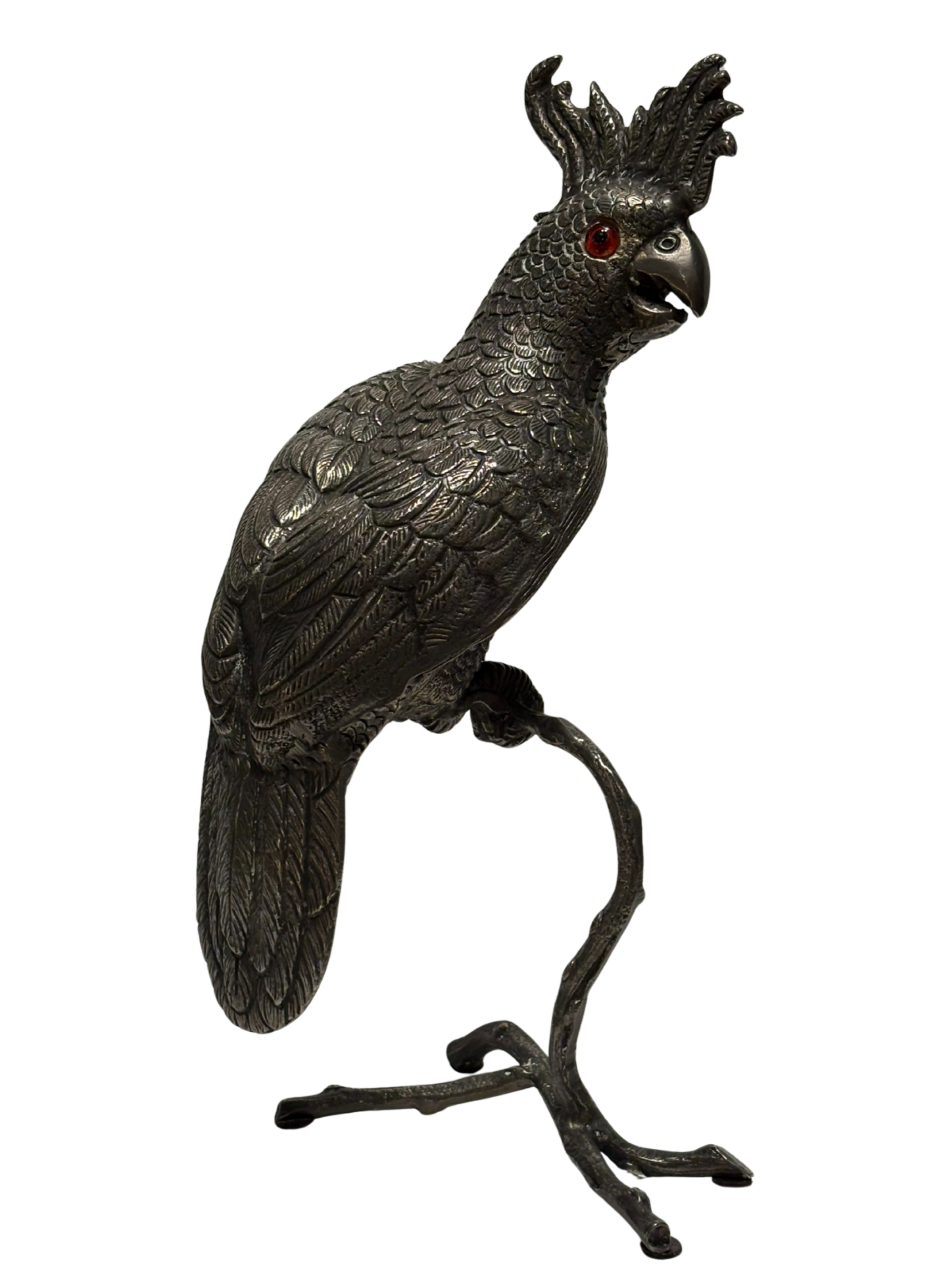 Sculpture Cacatoès ou Perroquet en Bronze Argenté, 1950