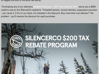 Silencerco $200 Rebate Extended Through June 30, 2017 !