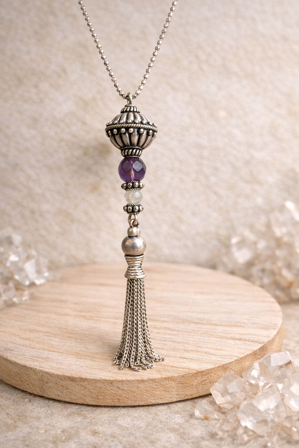 Sautoir Améthyste et Quartz Rose, argent925 Modèle unique