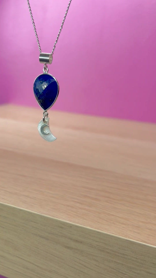 Miniature : Collier Lune Lapis Lazuli argent