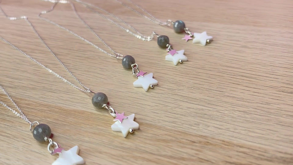 Miniature : Collier étoiles et Labradorite, argent 925