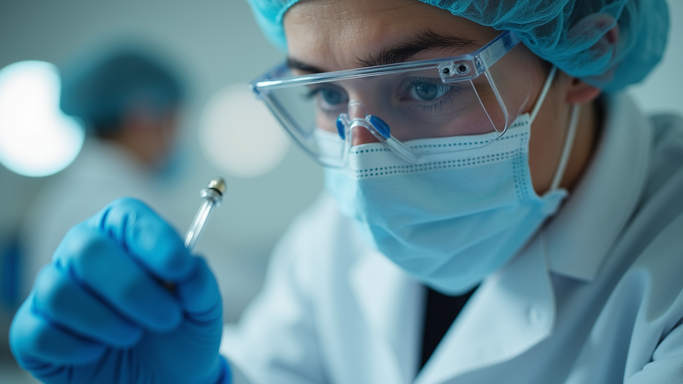 Close-up view of a testing technician preparing a sample in a Houston lab