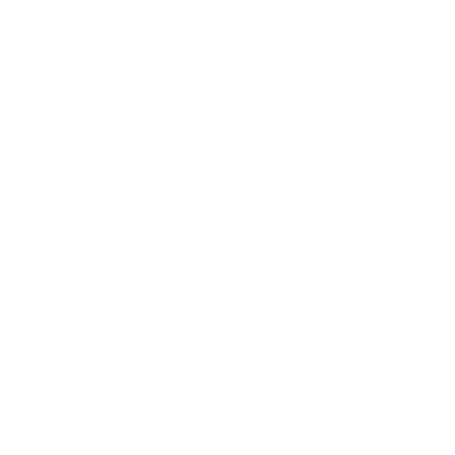 Lufthansa Logo, weißer Kranich im Kreis auf schwarzem Hintergrund.