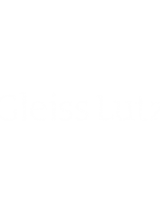 Gleiss Lutz Logo, weißer Schriftzug auf schwarzem Hintergrund.
