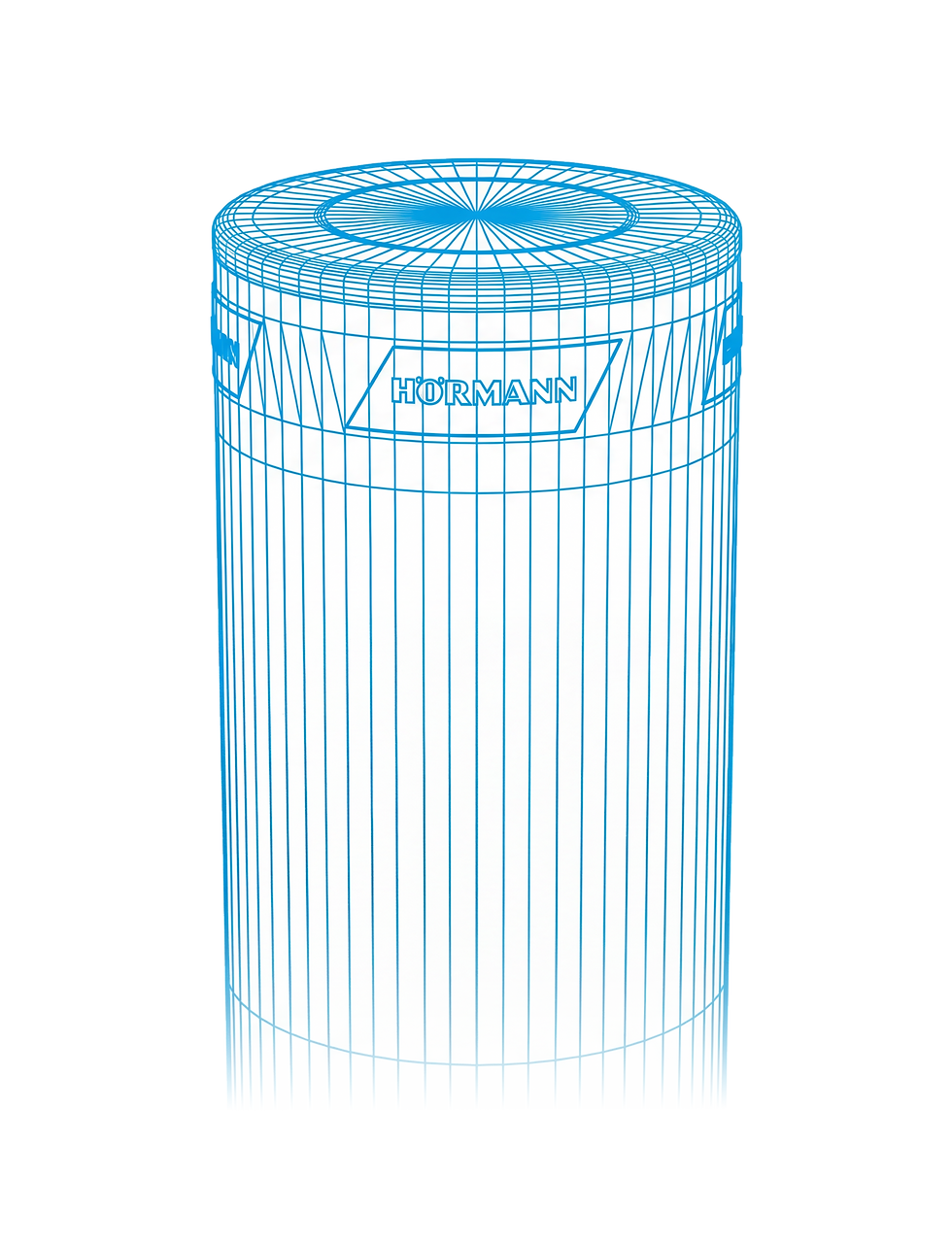 Blaues Drahtmodell eines zylindrischen Elektronikgeräts mit JBL BAR Schriftzug.