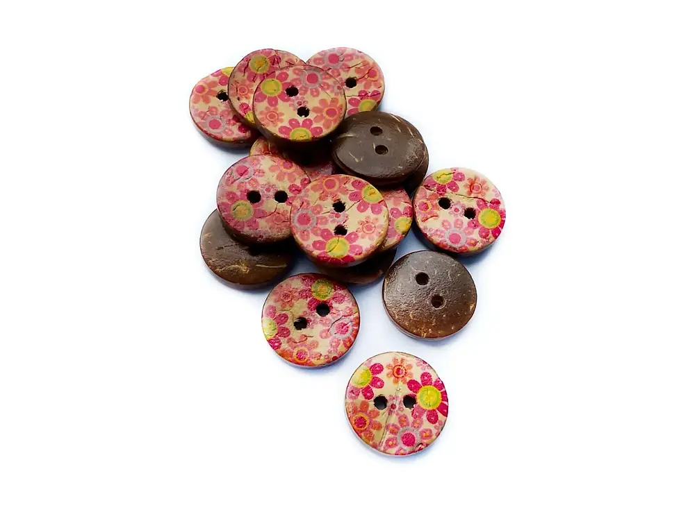 Eco Friendly Buttons with Flower Design, 15mm