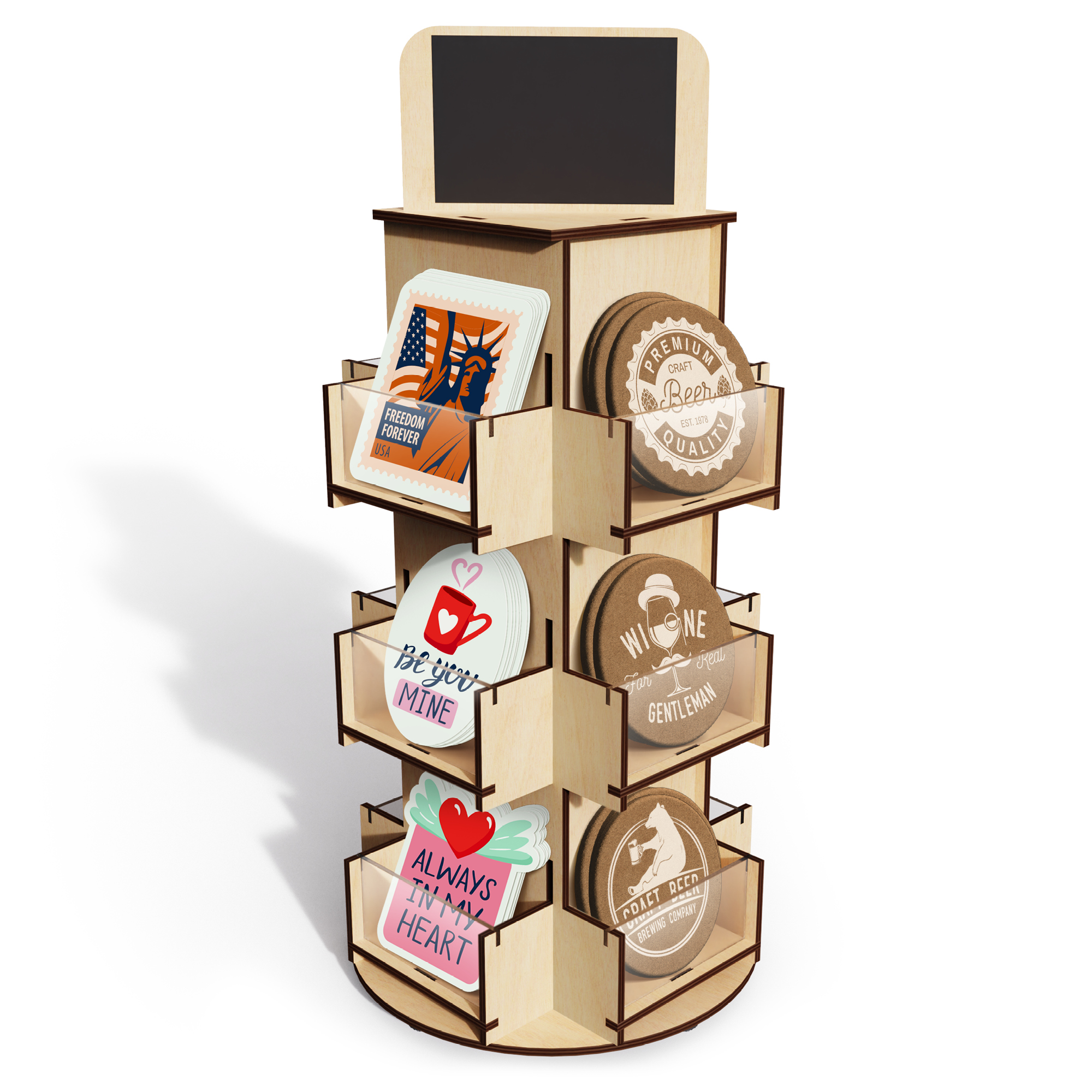 3 Tier Rotating Sticker Display Natural