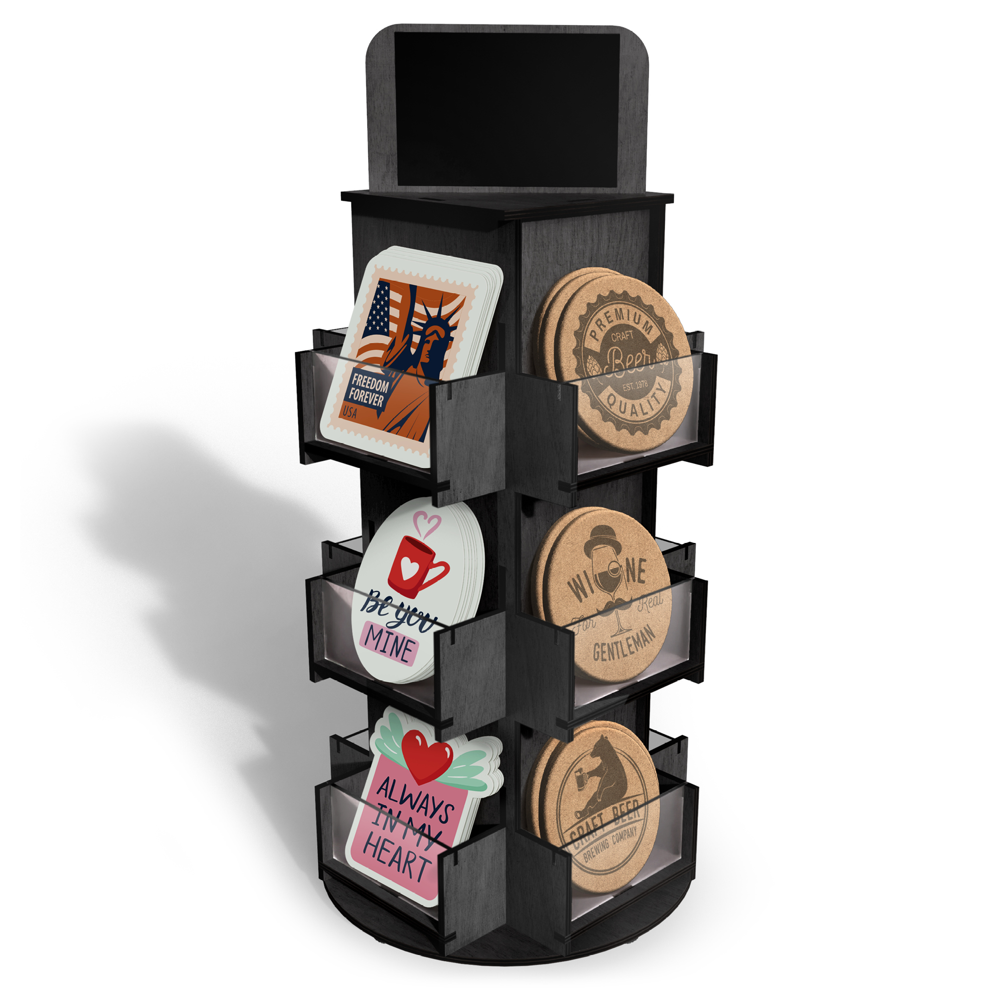 3 Tier Rotating Sticker Display Black