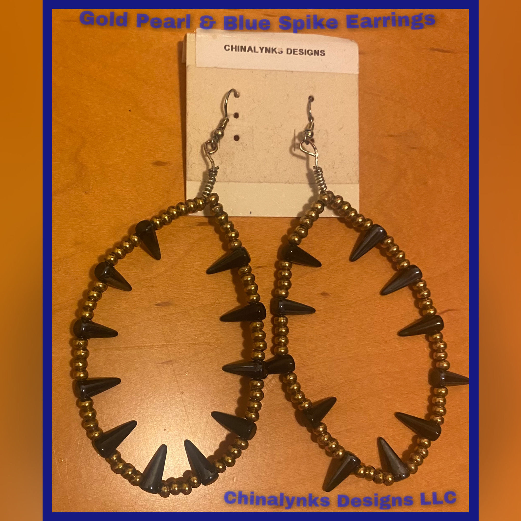 GOLD PEARL & BLUE SPIKE EARRINGS