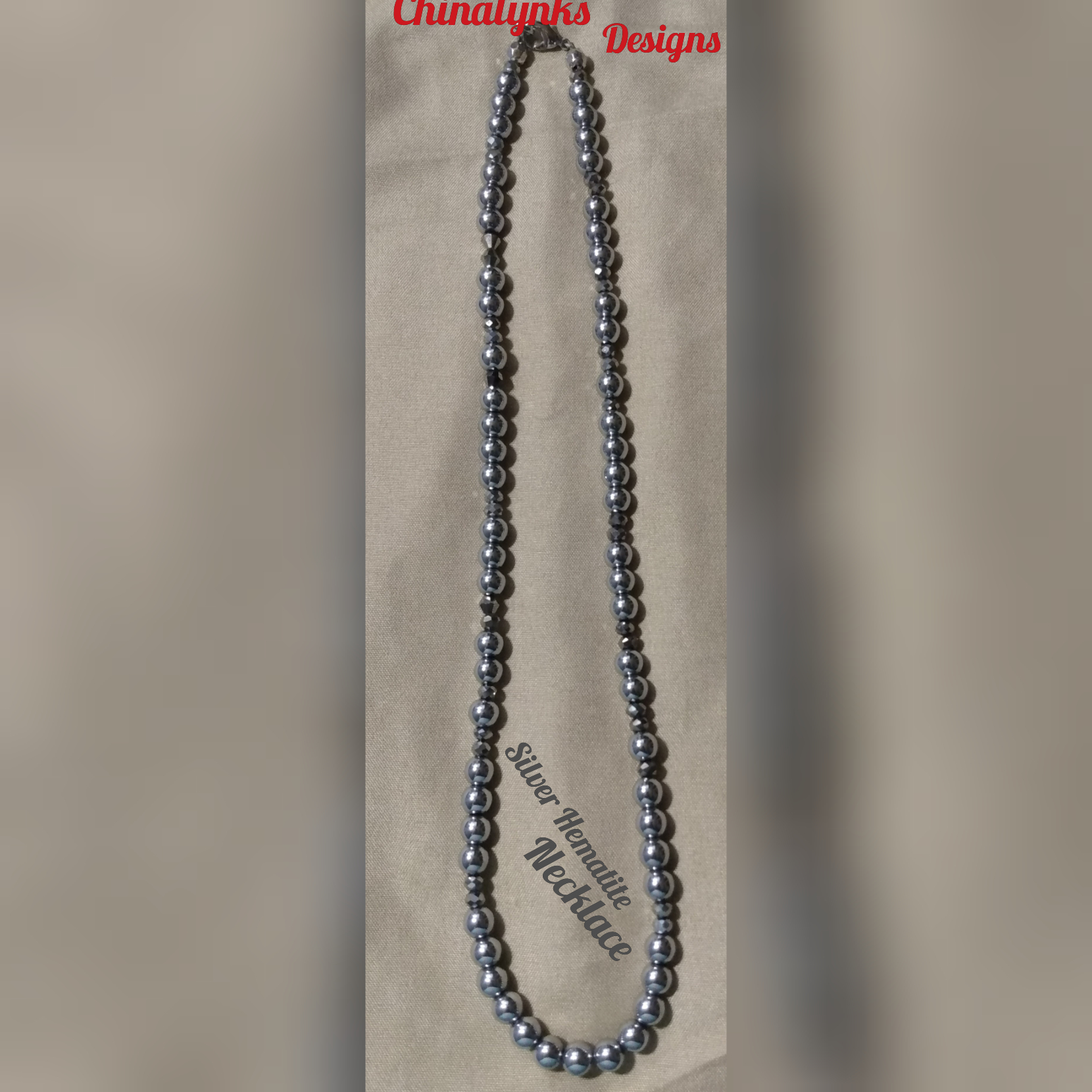 SILVER HEMATITE NECKLACE w/SILVER CRYSTALS