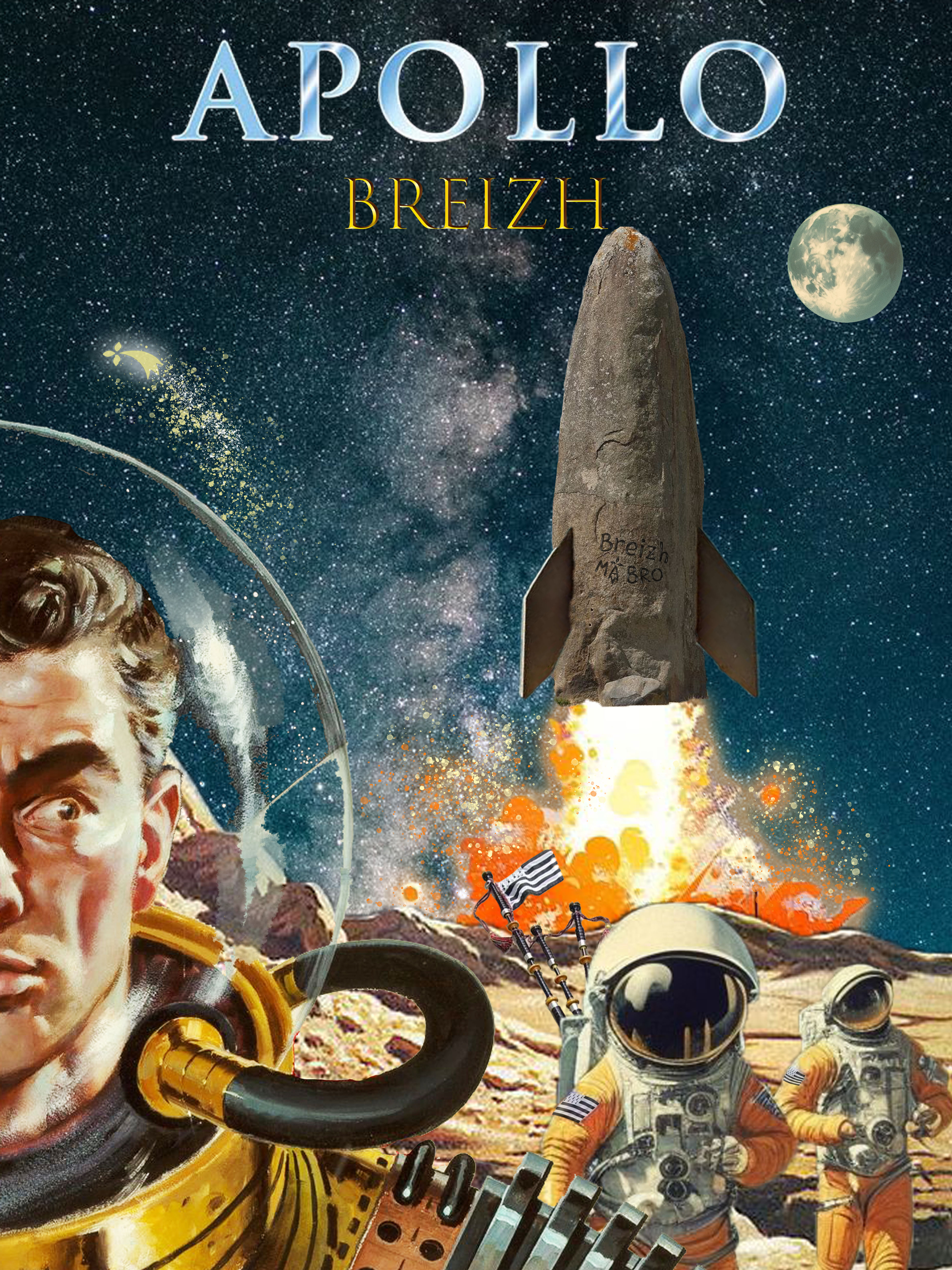 Apollo Breizh - affiche de la marque bretonne Pokoù Pokoù. artisanat Bretagne. Science fiction