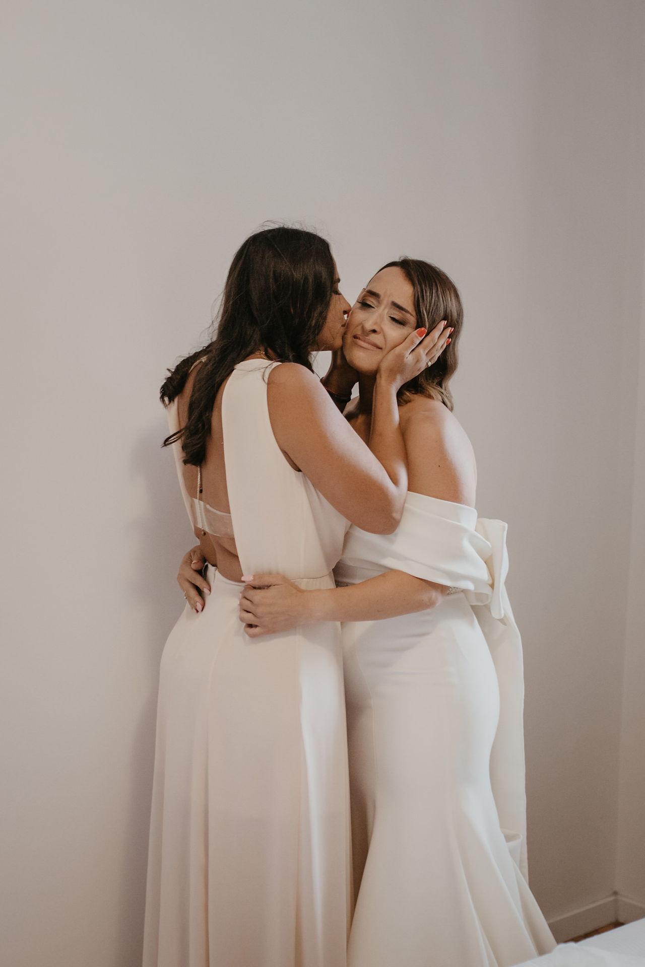 the bride hugs her sister before the wedding in Kotor, Montenegro