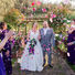 Bride and groom getting showered with confetti by family and friends at a wedding in a hotel garden, monmouthshire
