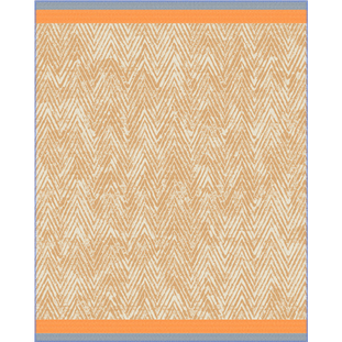 An animal print throw in orange and denim blue