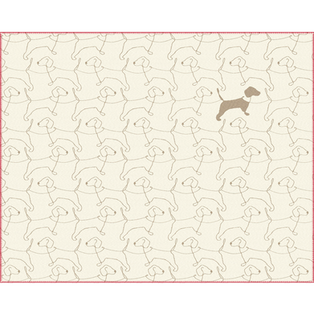 linier dog throw in cream and beige with red stitching 