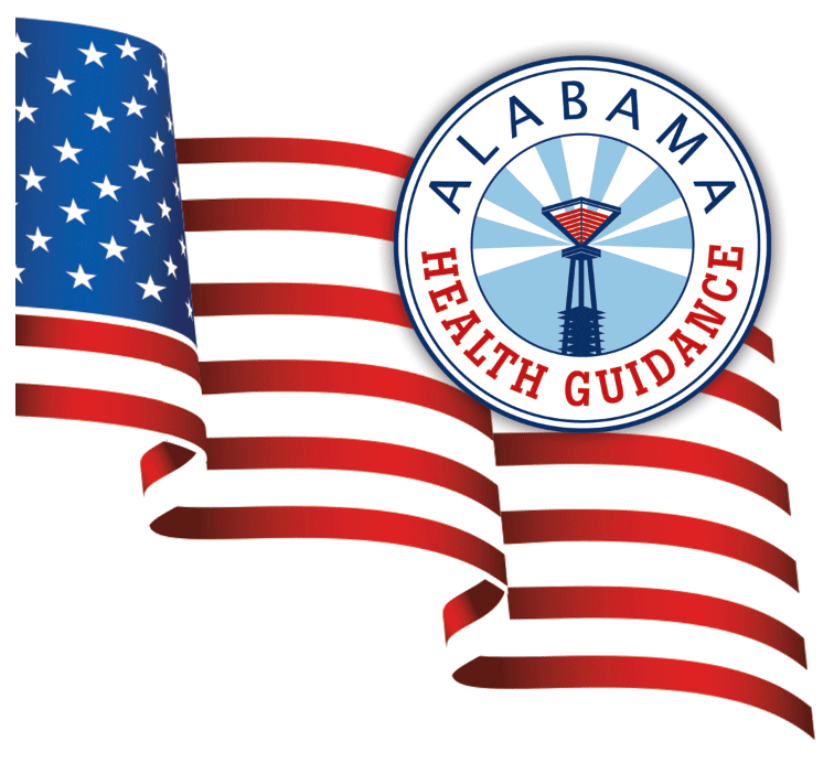 American Flag with Alabama Health Guidance Logo