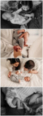 A family with a newborn at home: a girl strokes the baby's head, parents smile down at it. Cozy, warm setting, soft colors, and tender mood.