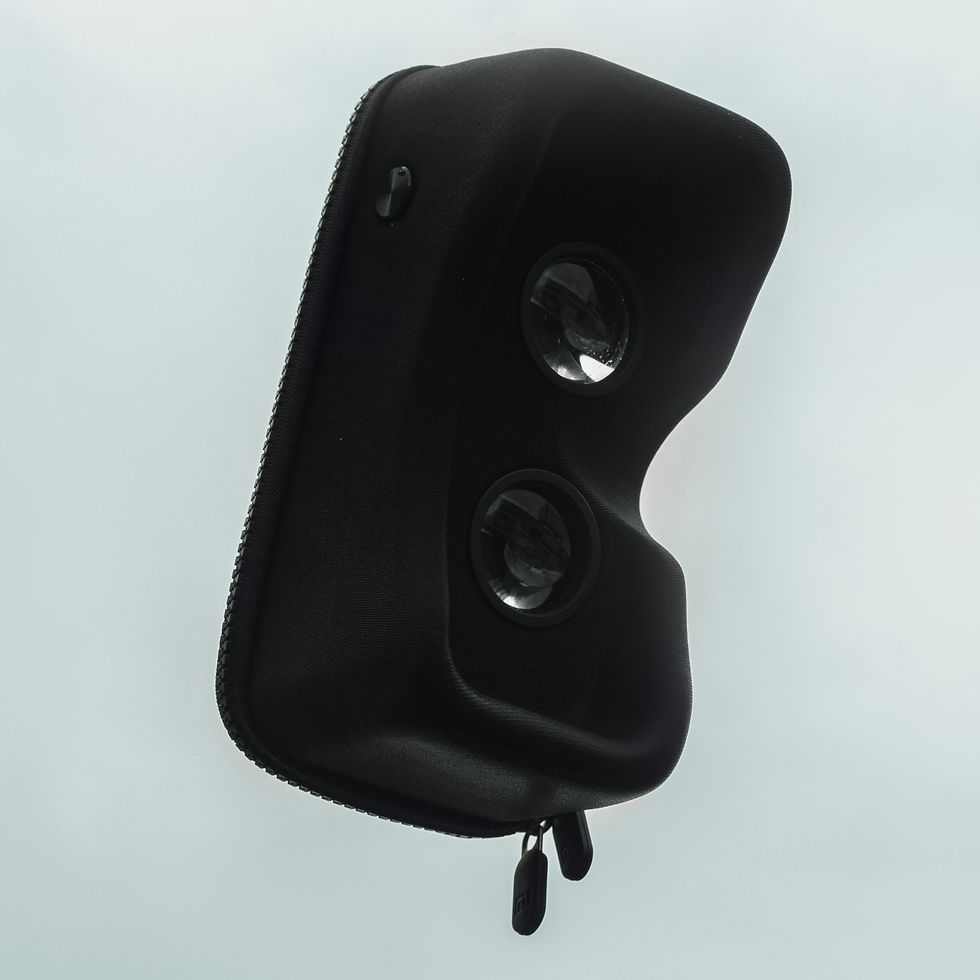black VR device on a gray background