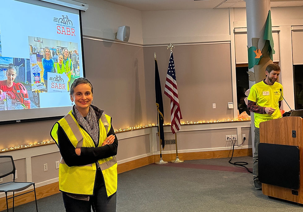 Annie & Matt are lookin' good at the annual meeting in their new SABR merch. Get matchy-matchy with them (and more visible when you ride) in your own SABR attire. DONATE NOW!