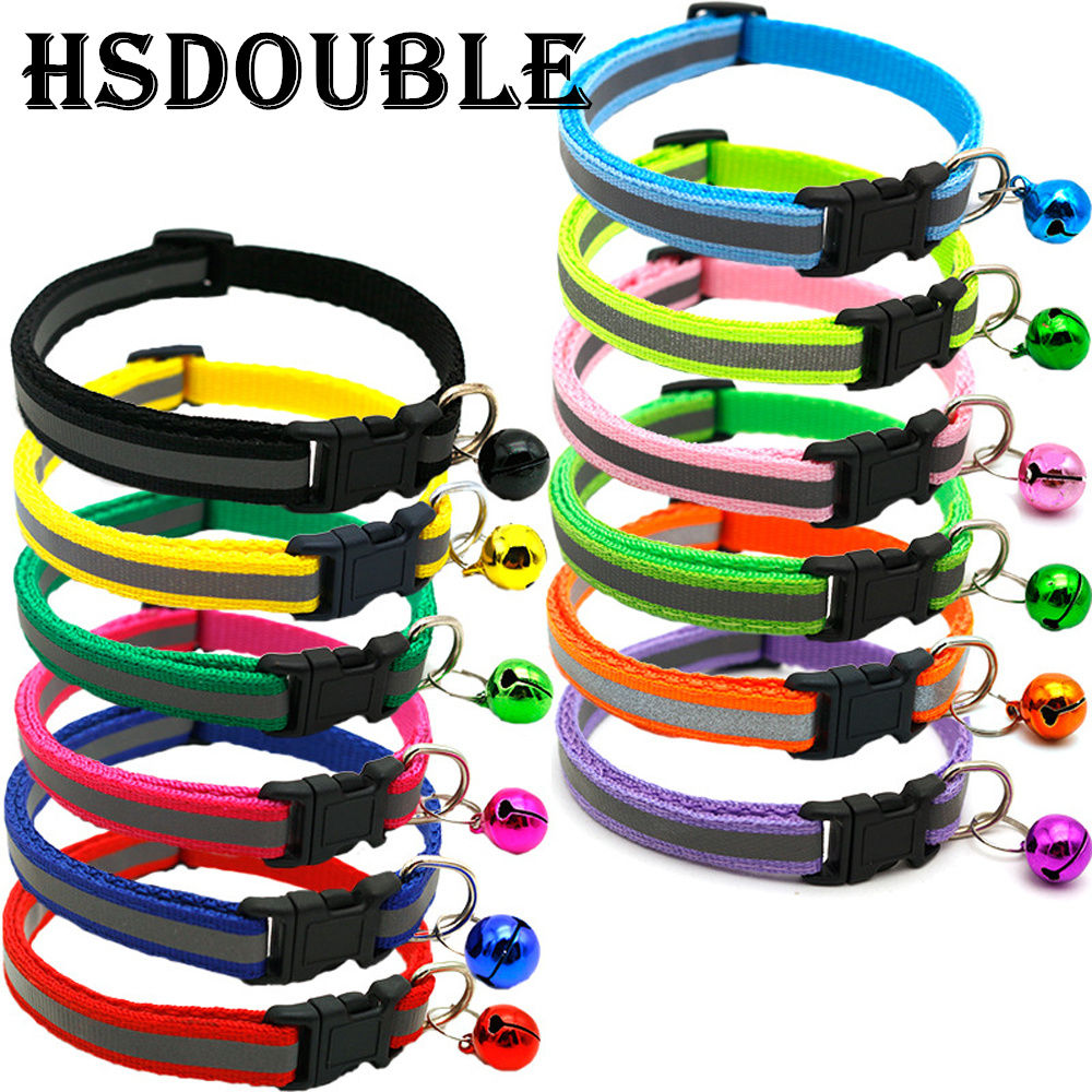 2Pcs/Pack 12 Colors Reflective Adjustable Cats And Small Dogs Collars With Bells