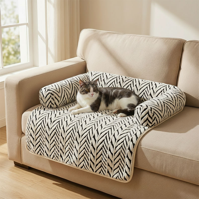 Pet Sofa Bed Mat with Side Bolsters Soft Fluffy Couch Protector Mat Anti-slip Do