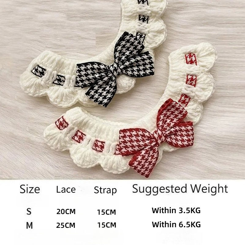 Thumbnail: Red and Black Checkered Houndstooth Pet Collar Bib Water Towel Knitted Collar De