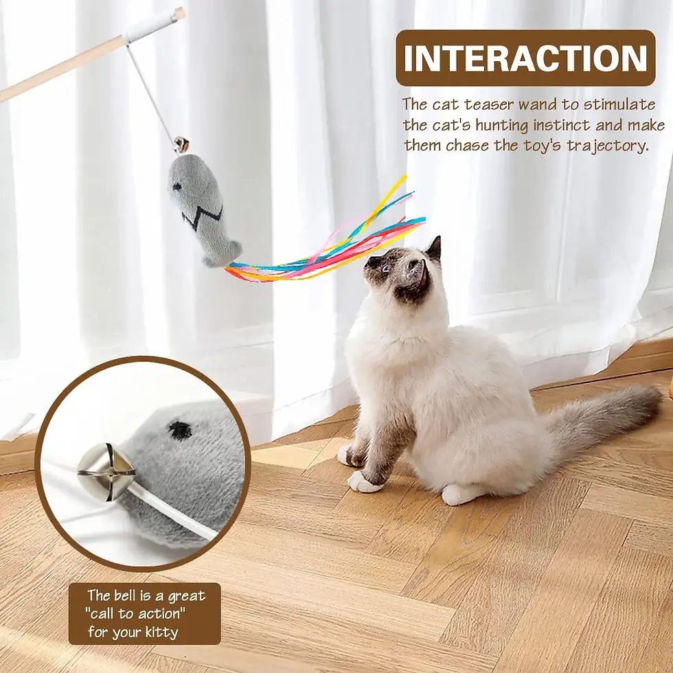 Thumbnail: Fashion Cat Wand Toy, Natural Wooden Cat Teaser Wand for Cat, Interactive Elasti
