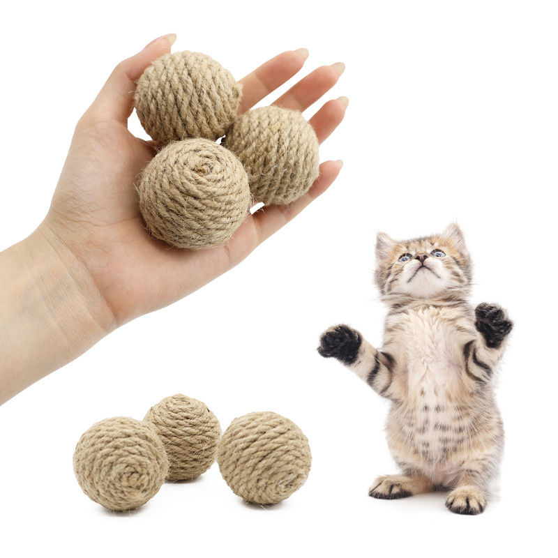 Thumbnail: 2pcs Pet Cat Hemp Rope Ball Rolling Interactive Hand-woven Cat Scratching Intera