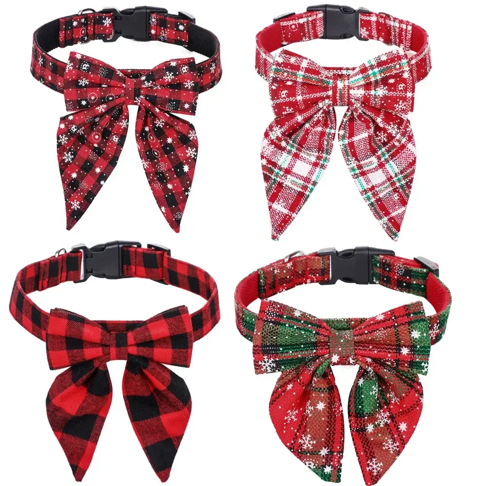 Cotton Christmas Snowflake Bow Dog Collars Puppy Pet Cat Accessories Dog Collar