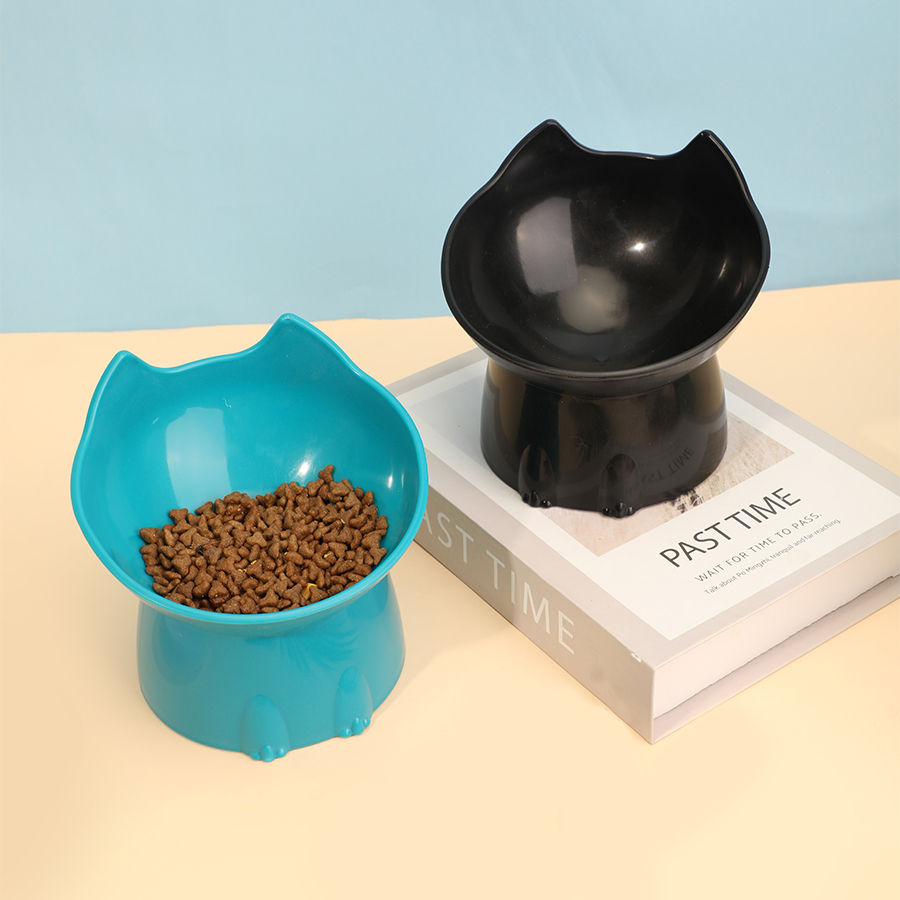 Thumbnail: 1pc WhiskerWare Elevated Cat Bowl, Anti-Tip Plastic Raised Pet Feeding Dish with