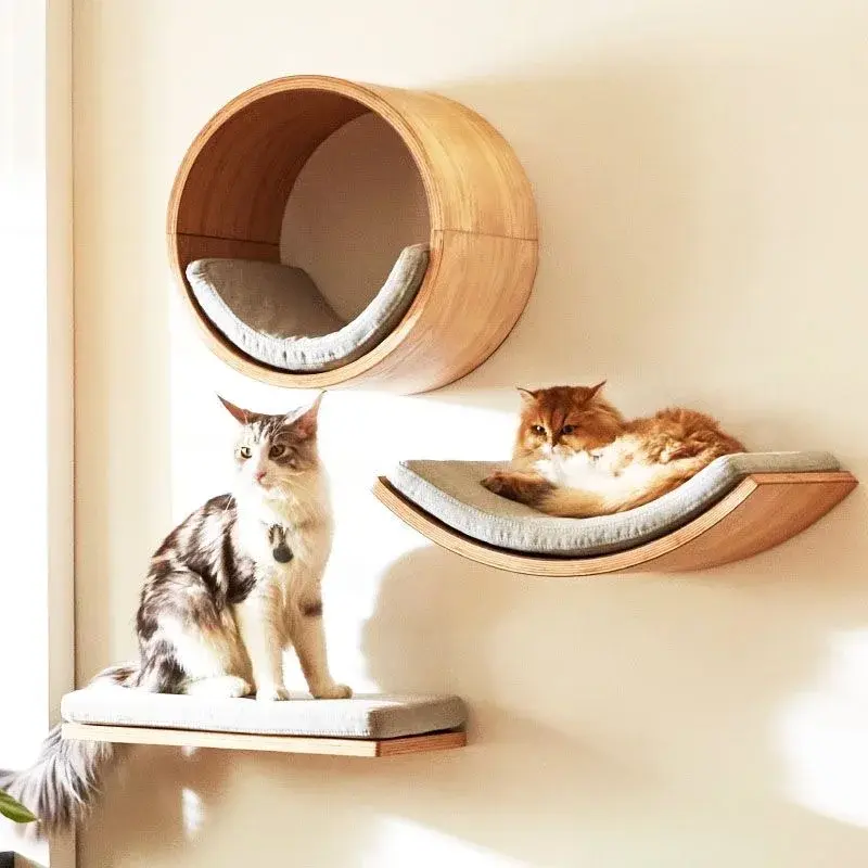 Wooden Cat Climbing Shelves Wall Mounted Cat Tree Sisal Scratching Post Pedal Ha