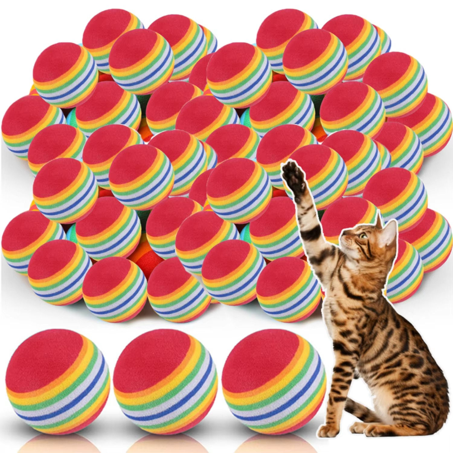 10-30Pc Colorful Cat Toy Ball EVA Bite-Resistant Elastic Rainbow Ball Kitten Pup