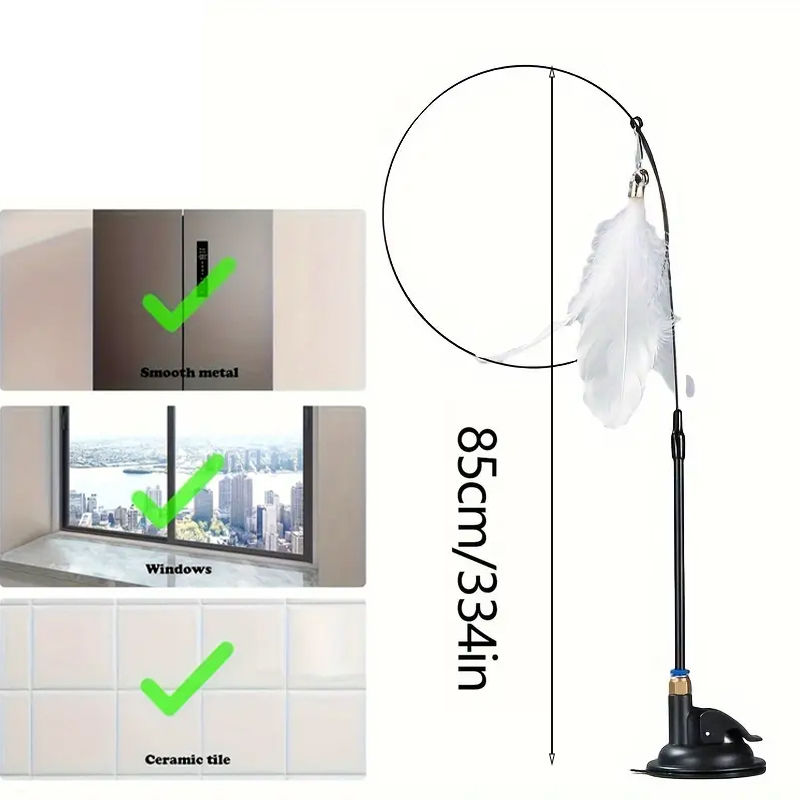Thumbnail: Cat Teaser Toy - Interactive Bell & Feather Wand - Long Suction Cup Pole for Exc