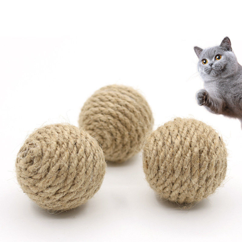 2pcs Pet Cat Hemp Rope Ball Rolling Interactive Hand-woven Cat Scratching Intera