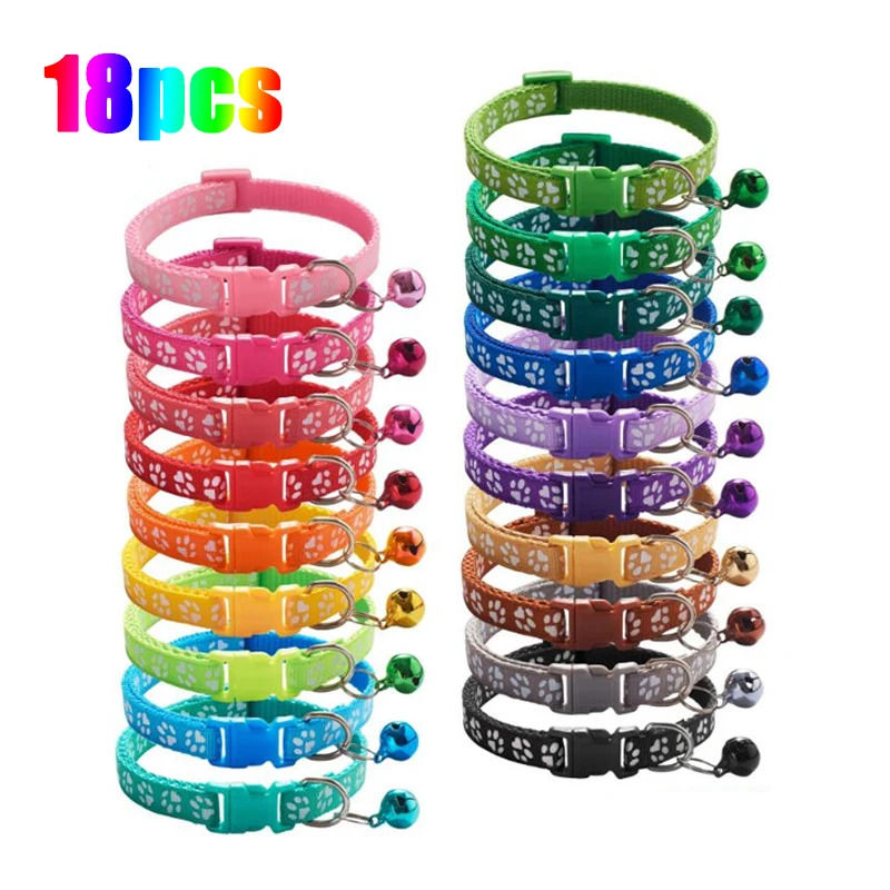 Thumbnail: 1/6/18pcs Pet Collar With Bell Footprints Colorful Dog, Dog, Cat Accessories Cat