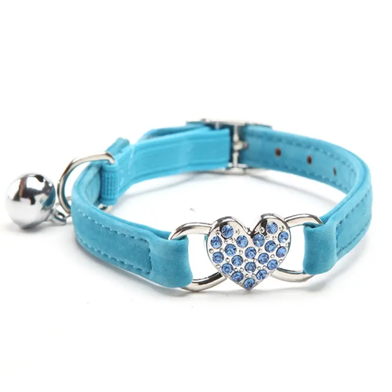 Thumbnail: Heart Charm and Bell Cat Collar Safety Elastic Adjustable with Soft Velvet Mater
