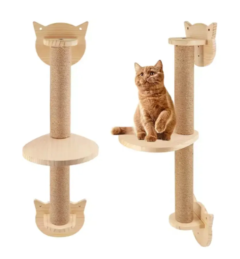 Thumbnail: Wooden Cat Climbing Shelves Wall Mounted Cat Tree Sisal Scratching Post Pedal Ha