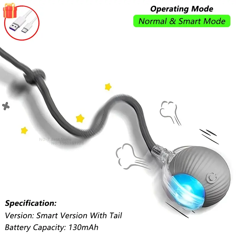 Thumbnail: iLMH 1/2 PCS Cat Interactive Ball Toy Automatic Rolling Ball Faux Tail Rechargea